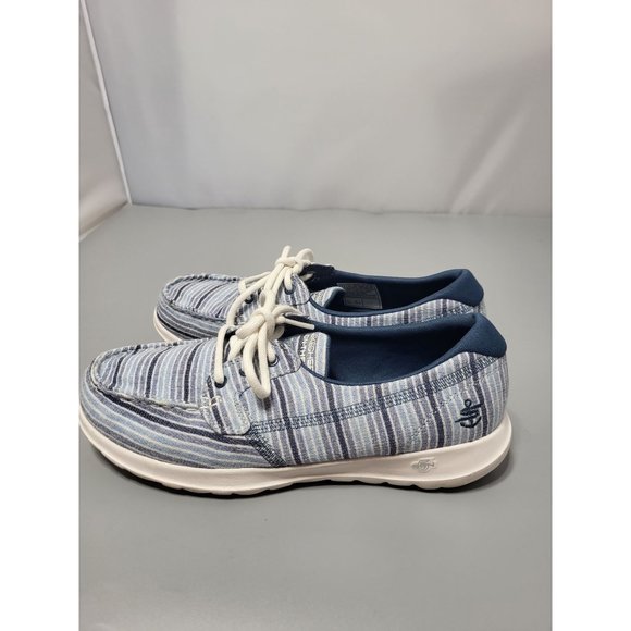 Skechers On the Go Blue Striped Boat Shoes Size 7.5 - SN136077 - Picture 3 of 5